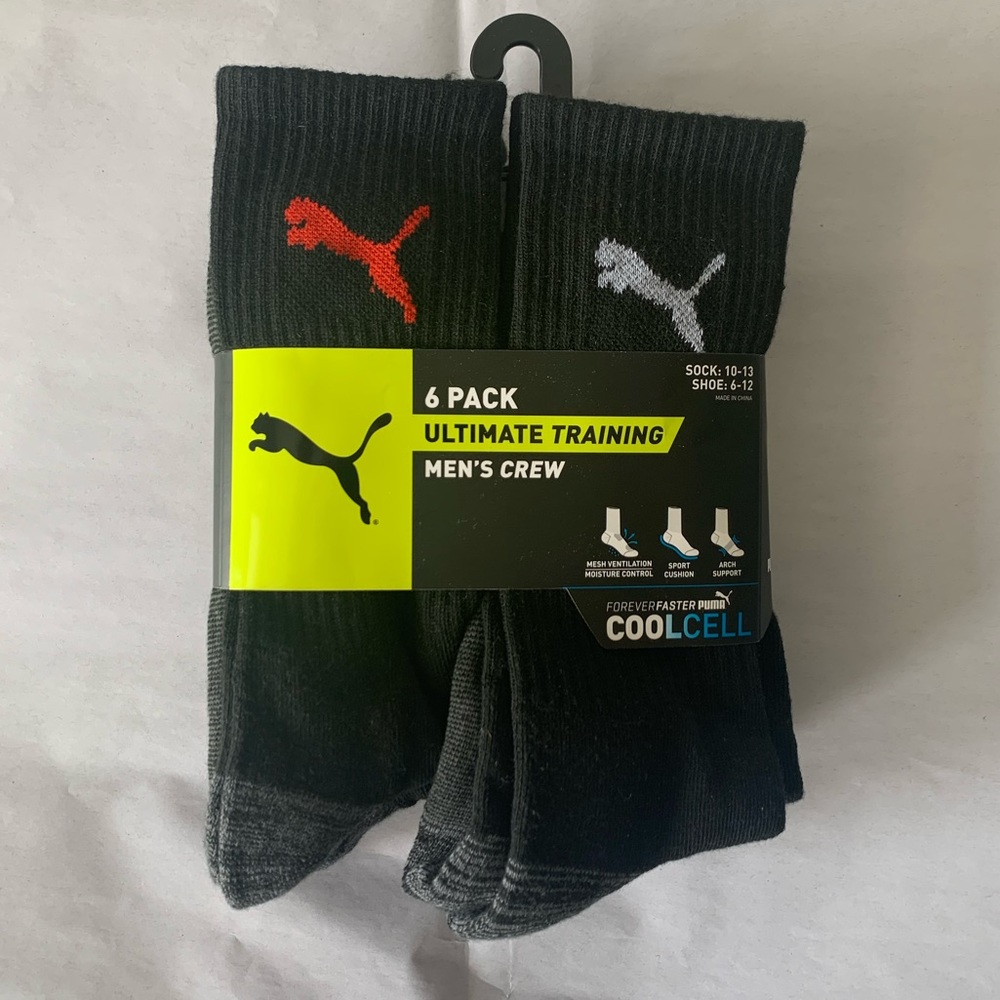 6-Pack Puma Performance Crew Socks - Black New!